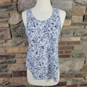 Athleta Breezy Cutout back tank top blue and white size small